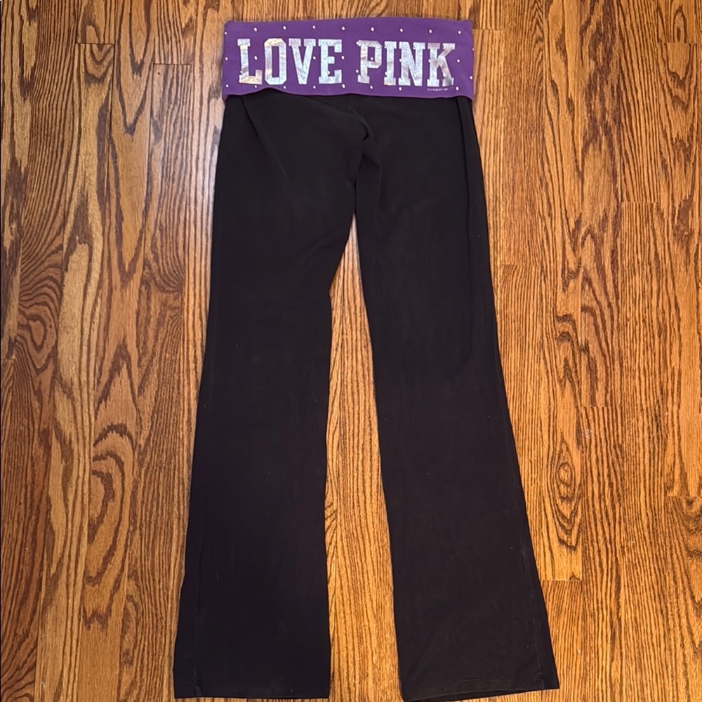 Black Yoga Pants with Purple Rhinestone Waistband - Picture 7 of 9